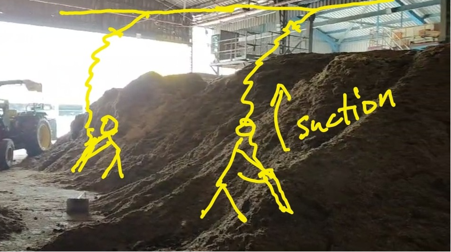 Suction pickup from open heap on ground or truck