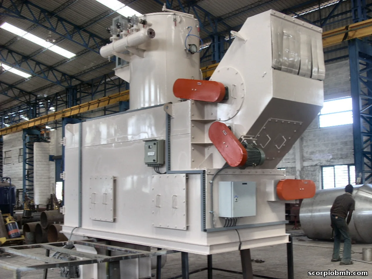 Scorpio bag slitting machine with filter and bag compactor ready for dispatch at the Scorpio factory