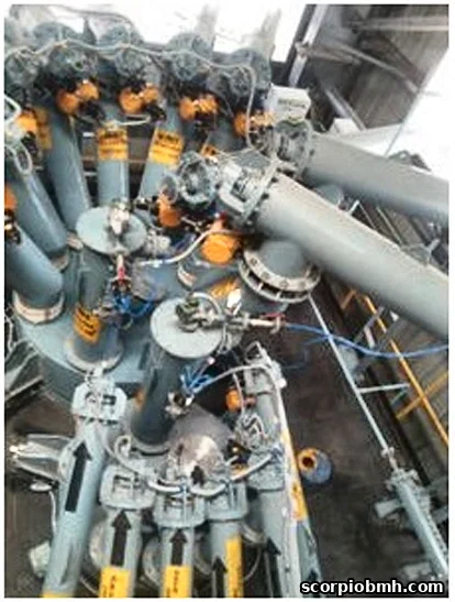 Valve and conveying manifold of a Scorpio glass batch plant
